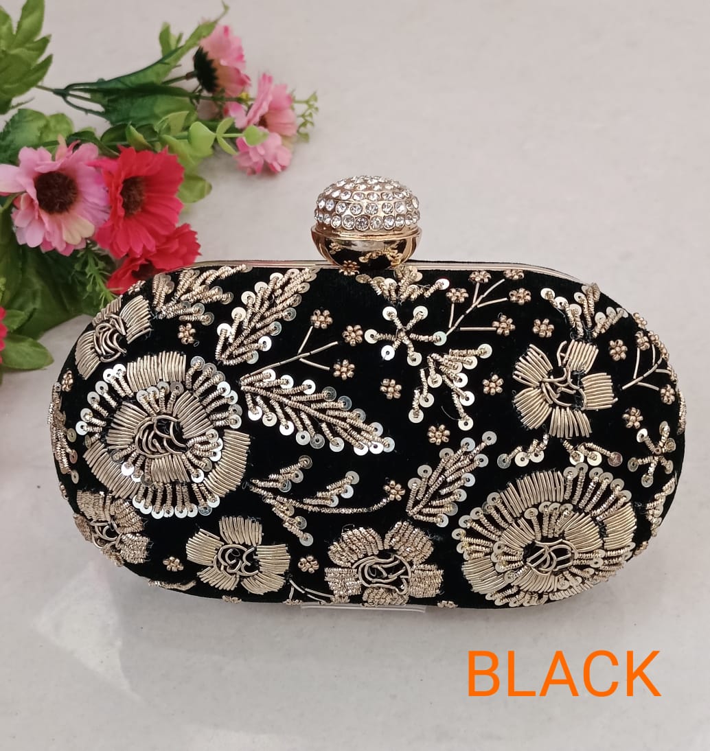 Wedding Wear Embroidered Oval Box Style Wholesale Clutches
